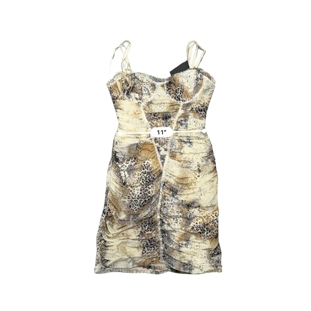 Vintage Y2K Leopard Mesh Ruched Bodycon Mini Dress Spaghetti Strap Prom Party S - Picture 14 of 14